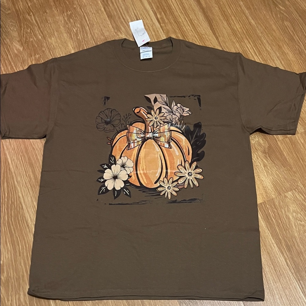 Port and Company Brown Pumpkin Graphic Tee medium